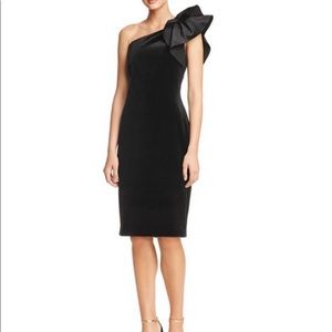 Eliza J Black Thick Velvet One Bow Shoulder Evening Dress Size 6
